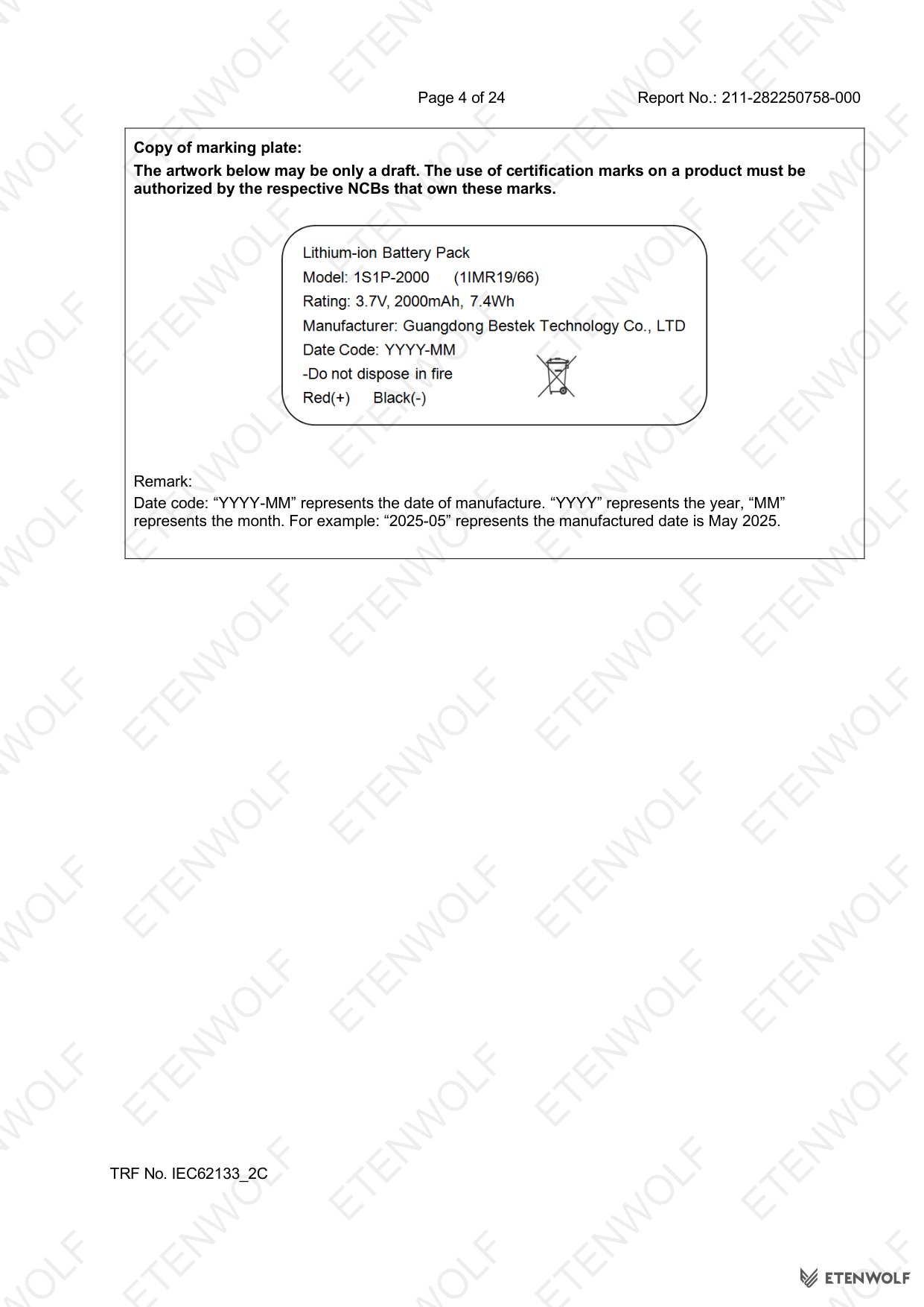 ETENWOLF P200 IEC 62133-2 CB Test Report 211-282250758-000 — Page 4