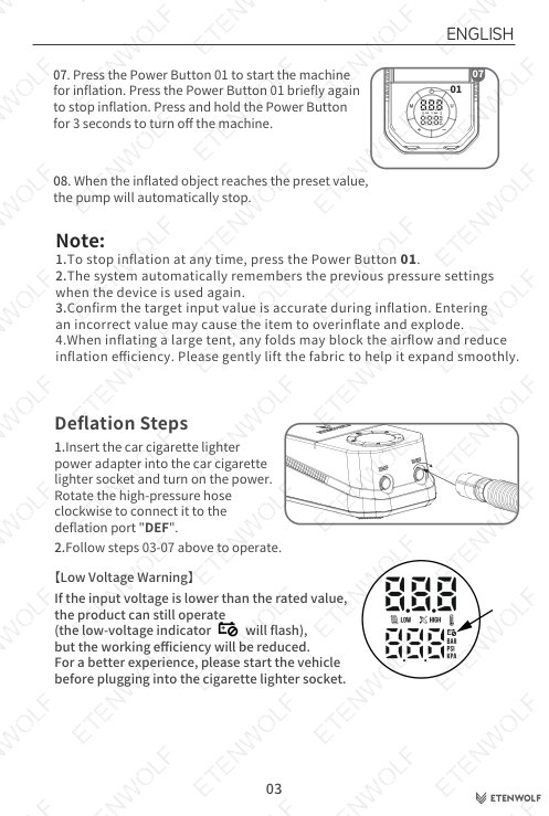 ETENWOLF S4 SUP Pump Manual Page - 4