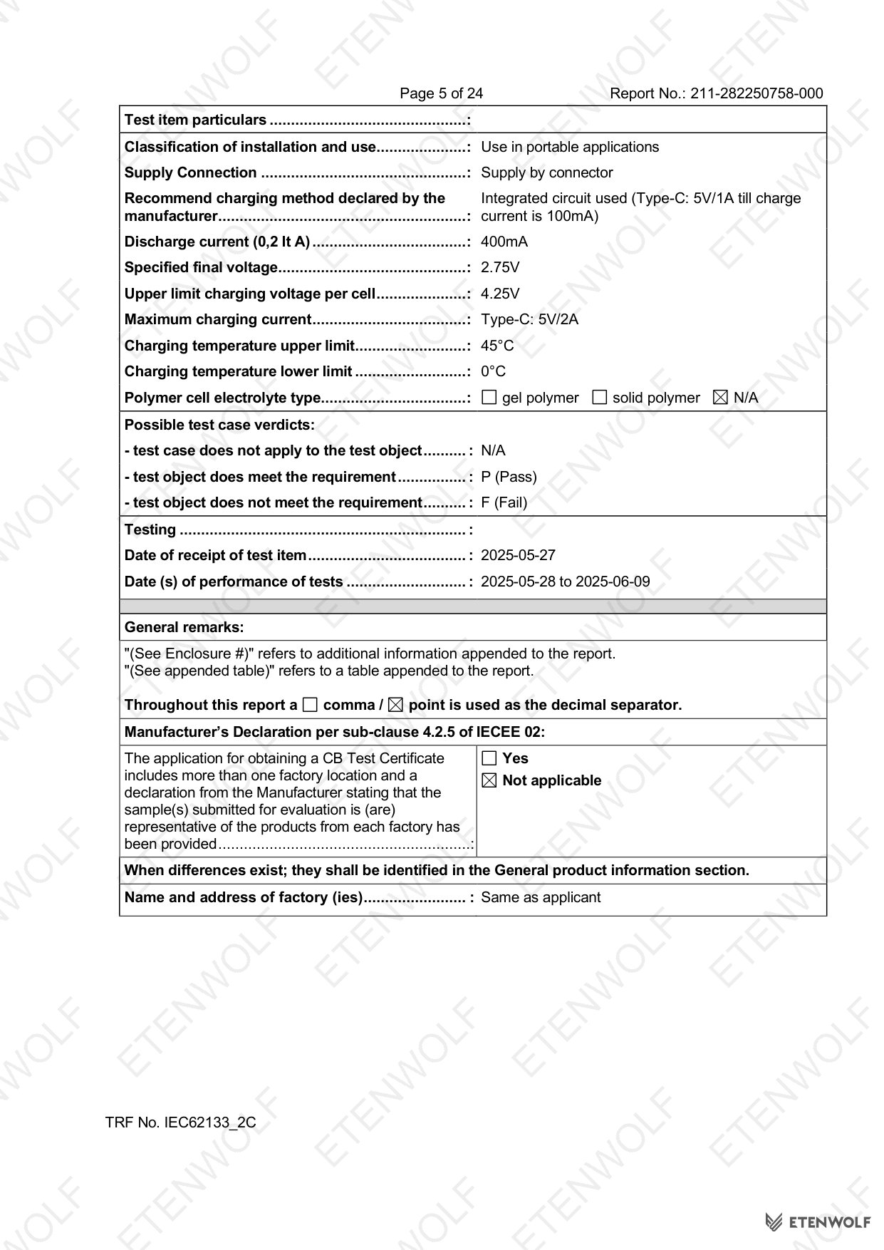 ETENWOLF P200 IEC 62133-2 CB Test Report 211-282250758-000 — Page 5