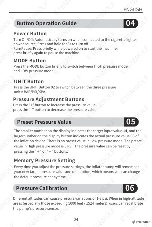 ETENWOLF S4 SUP Pump Manual Page - 5