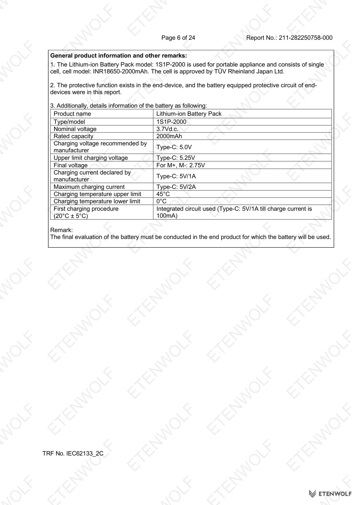 ETENWOLF P200 IEC 62133-2 CB Test Report 211-282250758-000 — Page 6