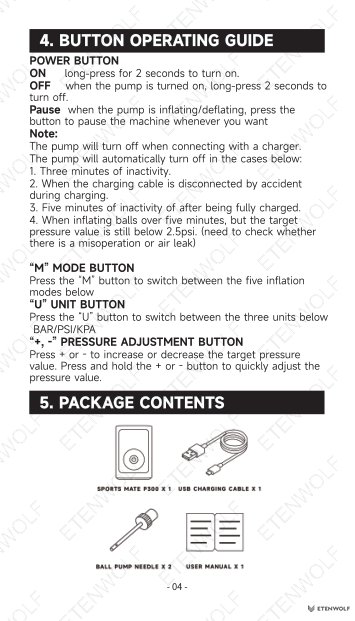 ETENWOLF P300 Smart Ball Pump Manual Page - 6