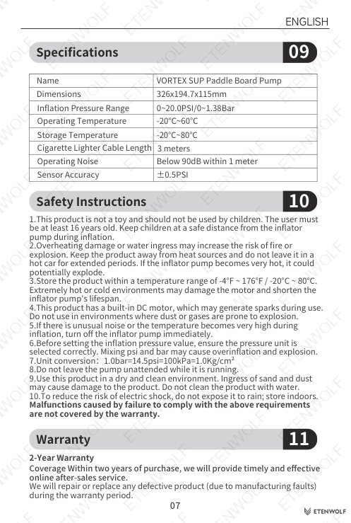 ETENWOLF S4 SUP Pump Manual Page - 8