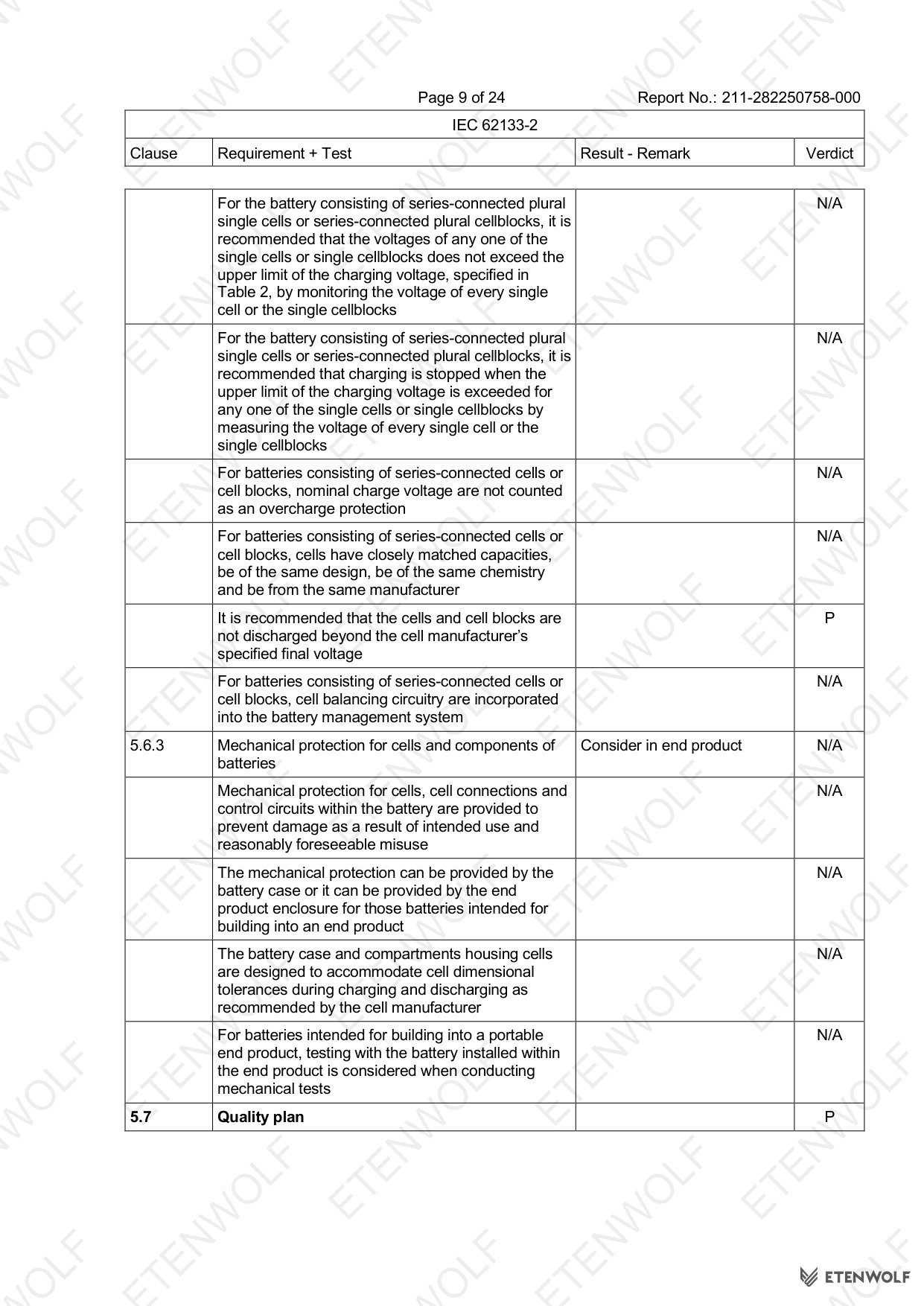 ETENWOLF P200 IEC 62133-2 CB Test Report 211-282250758-000 — Page 9