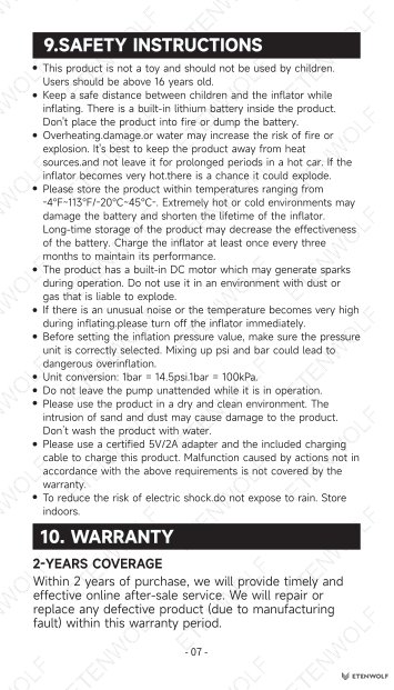 ETENWOLF P300 Smart Ball Pump Manual Page - 9