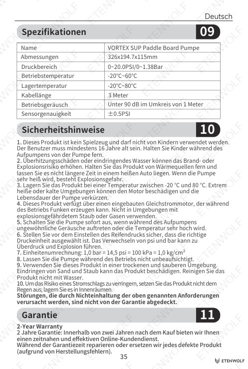 ETENWOLF S4 SUP Pump Manual Page - 36